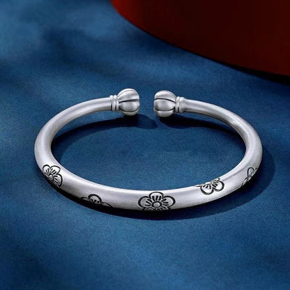 ⌛Offre à durée limitée – Bracelet rigide vintage à motif floral argenté