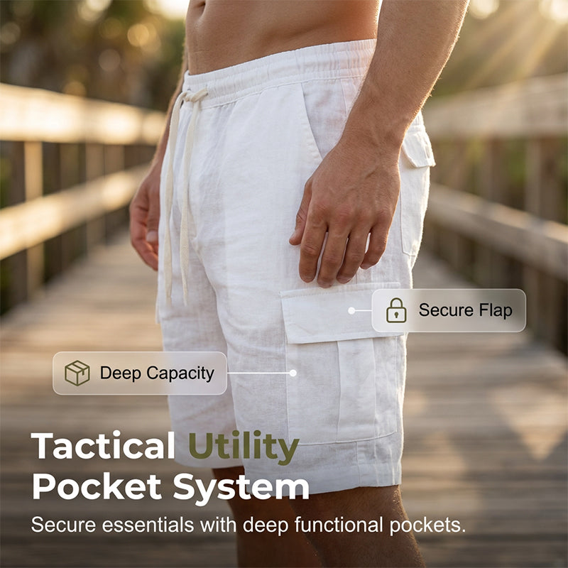 Short en coton et lin multipoches respirant pour homme