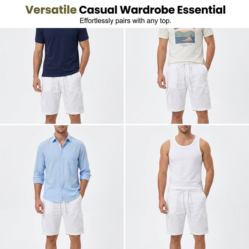 Short en coton et lin multipoches respirant pour homme