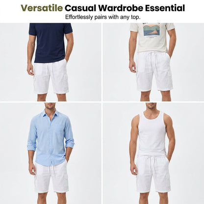 Short en coton et lin multipoches respirant pour homme