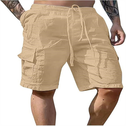 Short en coton et lin multipoches respirant pour homme