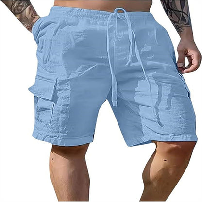 Short en coton et lin multipoches respirant pour homme