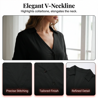 Robe midi boutonnée à manches courtes et col en V pour femme