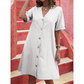 Robe midi boutonnée à manches courtes et col en V pour femme