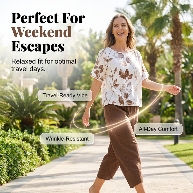 👗 50% DE RÉDUCTION 🌸 Ensemble imprimé décontracté – Haut & pantalon assortis, coupe légère – Parfait pour l’été, les voyages ou un look bohème chic – confortable et tendance ✨🌿