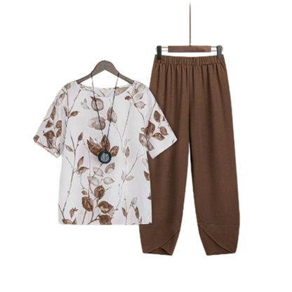 👗 50% DE RÉDUCTION 🌸 Ensemble imprimé décontracté – Haut & pantalon assortis, coupe légère – Parfait pour l’été, les voyages ou un look bohème chic – confortable et tendance ✨🌿
