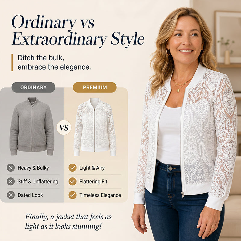 ⌛Offre à durée limitée – Blouson aviateur élégant en dentelle à motifs floraux pour femme