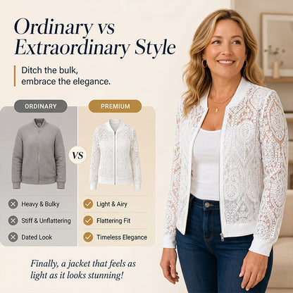 ⌛Offre à durée limitée – Blouson aviateur élégant en dentelle à motifs floraux pour femme