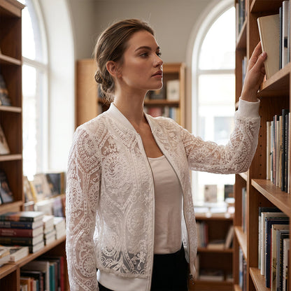 ⌛Offre à durée limitée – Blouson aviateur élégant en dentelle à motifs floraux pour femme