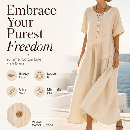 ⌛Offre à durée limitée – Robe longue à manches courtes et boutons sur le devant pour femme