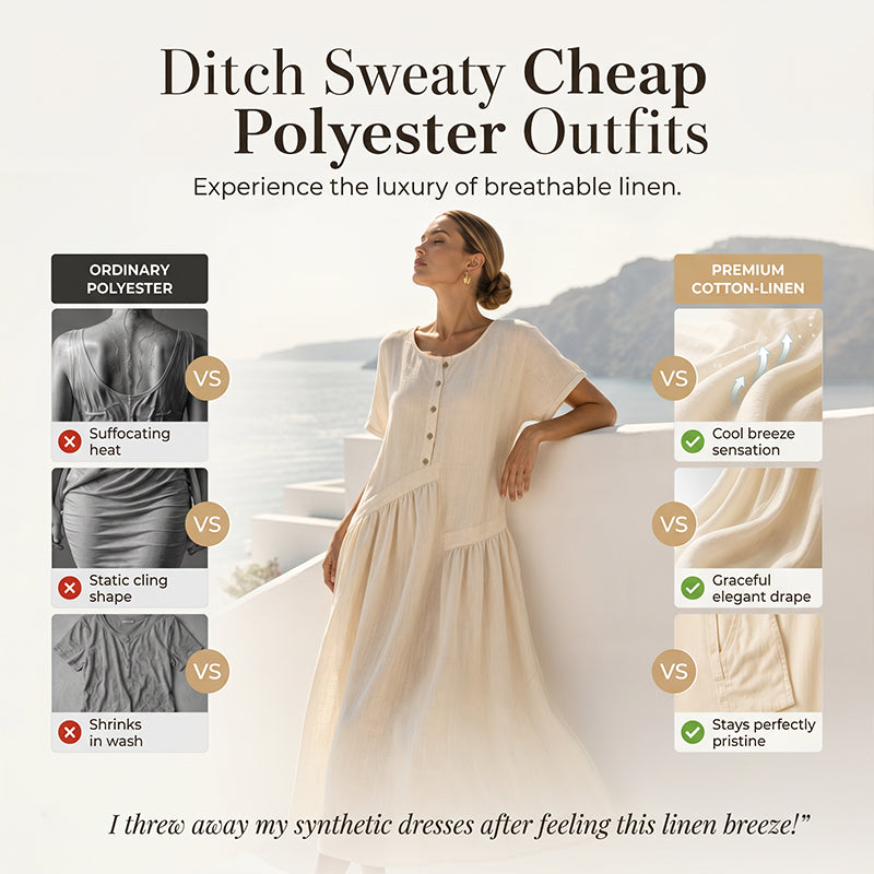 ⌛Offre à durée limitée – Robe longue à manches courtes et boutons sur le devant pour femme