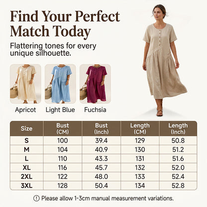 ⌛Offre à durée limitée – Robe longue à manches courtes et boutons sur le devant pour femme