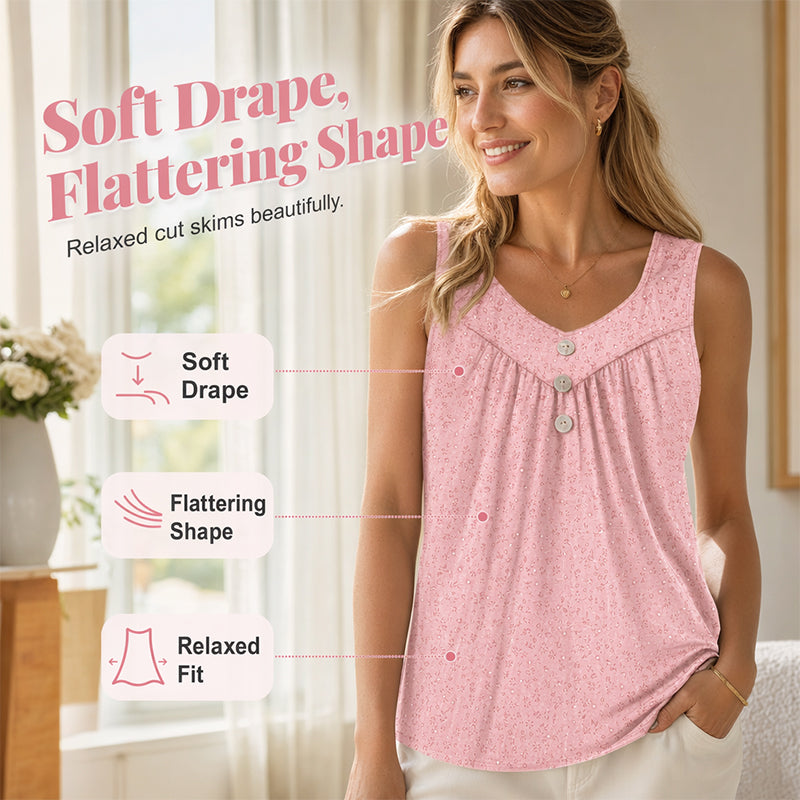 🌸Nouveautés et offres spéciales - Haut sans manches imprimé pour femme avec boutons décoratifs