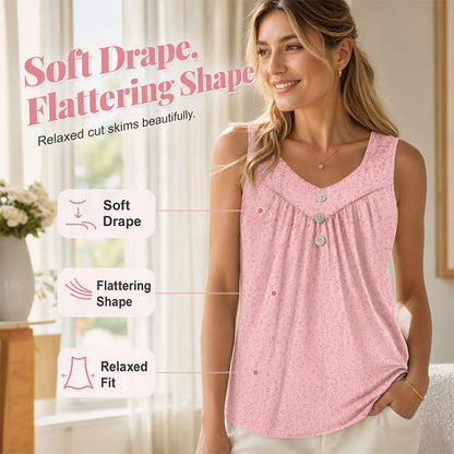 🌸Nouveautés et offres spéciales - Haut sans manches imprimé pour femme avec boutons décoratifs