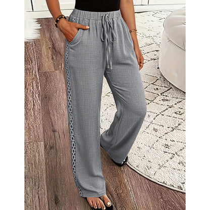 👖🌸 Pantalon bohème léger avec détails en dentelle et taille élastiquée