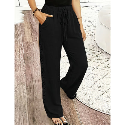 👖🌸 Pantalon bohème léger avec détails en dentelle et taille élastiquée