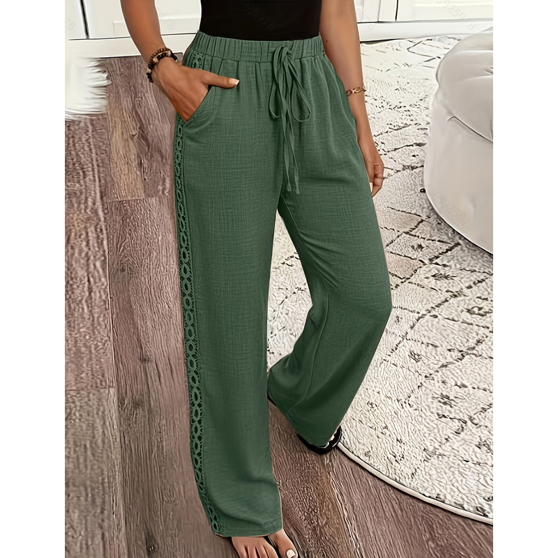 👖🌸 Pantalon bohème léger avec détails en dentelle et taille élastiquée