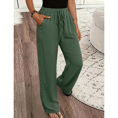 👖🌸 Pantalon bohème léger avec détails en dentelle et taille élastiquée