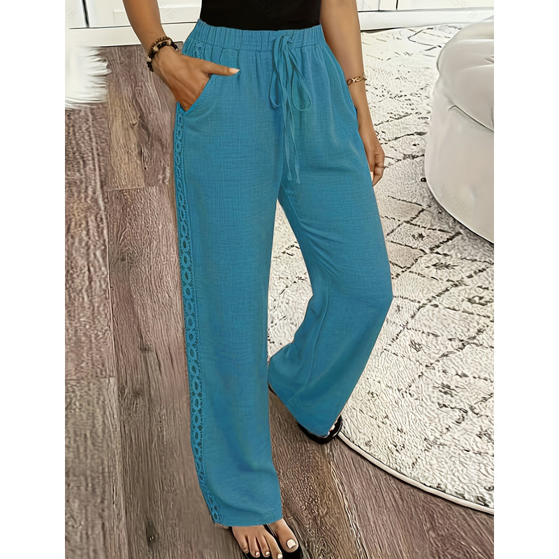 👖🌸 Pantalon bohème léger avec détails en dentelle et taille élastiquée