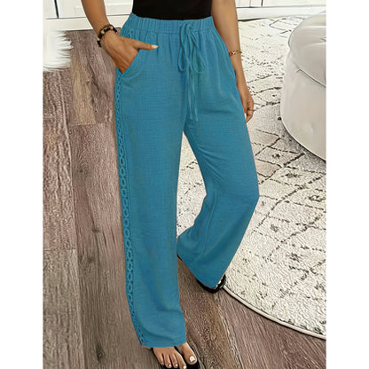 👖🌸 Pantalon bohème léger avec détails en dentelle et taille élastiquée