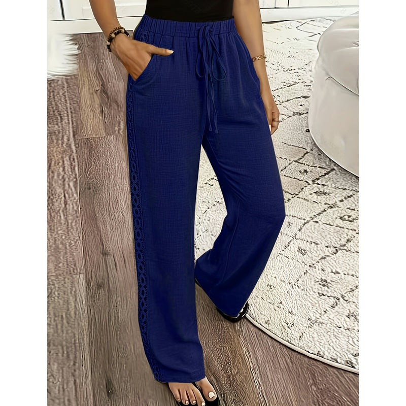 👖🌸 Pantalon bohème léger avec détails en dentelle et taille élastiquée