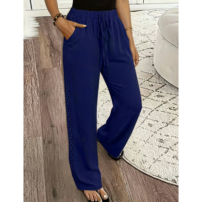 👖🌸 Pantalon bohème léger avec détails en dentelle et taille élastiquée