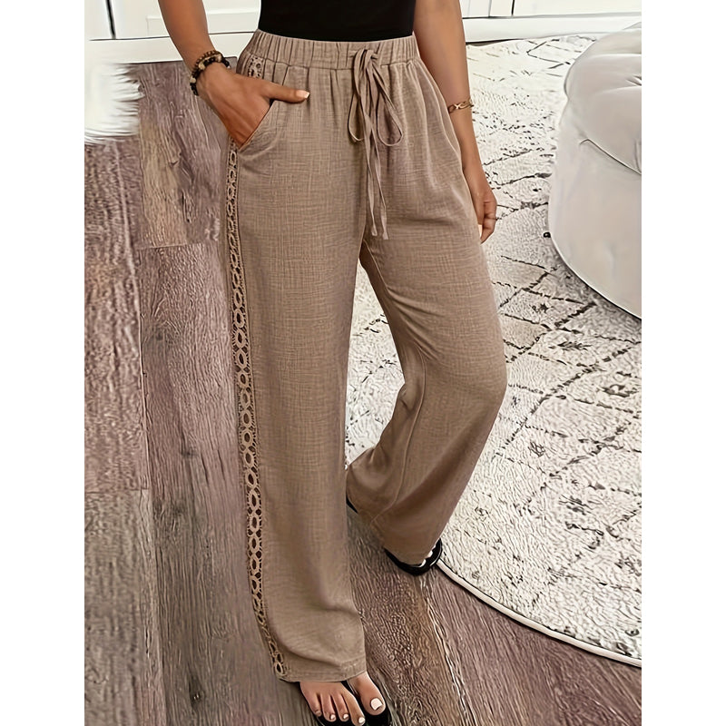 👖🌸 Pantalon bohème léger avec détails en dentelle et taille élastiquée