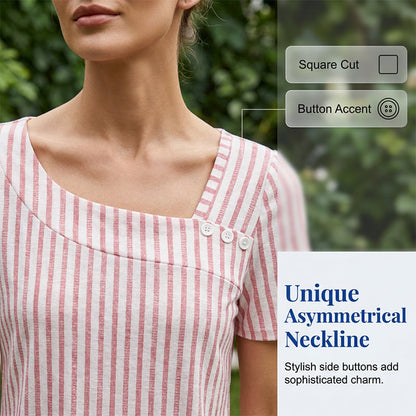 Haut décontracté à manches courtes et col asymétrique pour femme