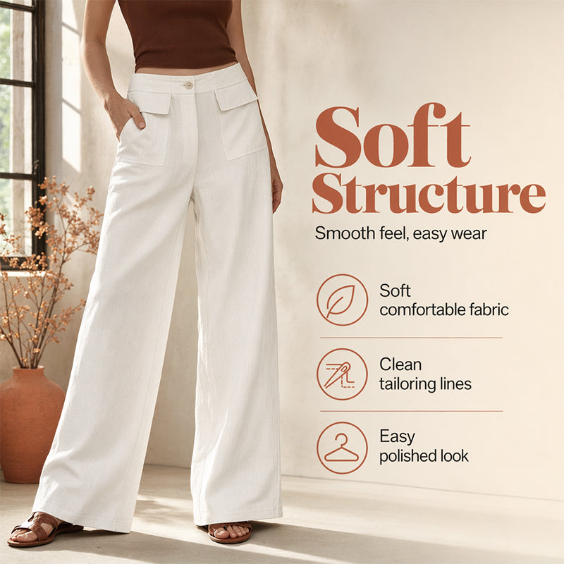 Pantalon ample décontracté en coton et lin pour femme
