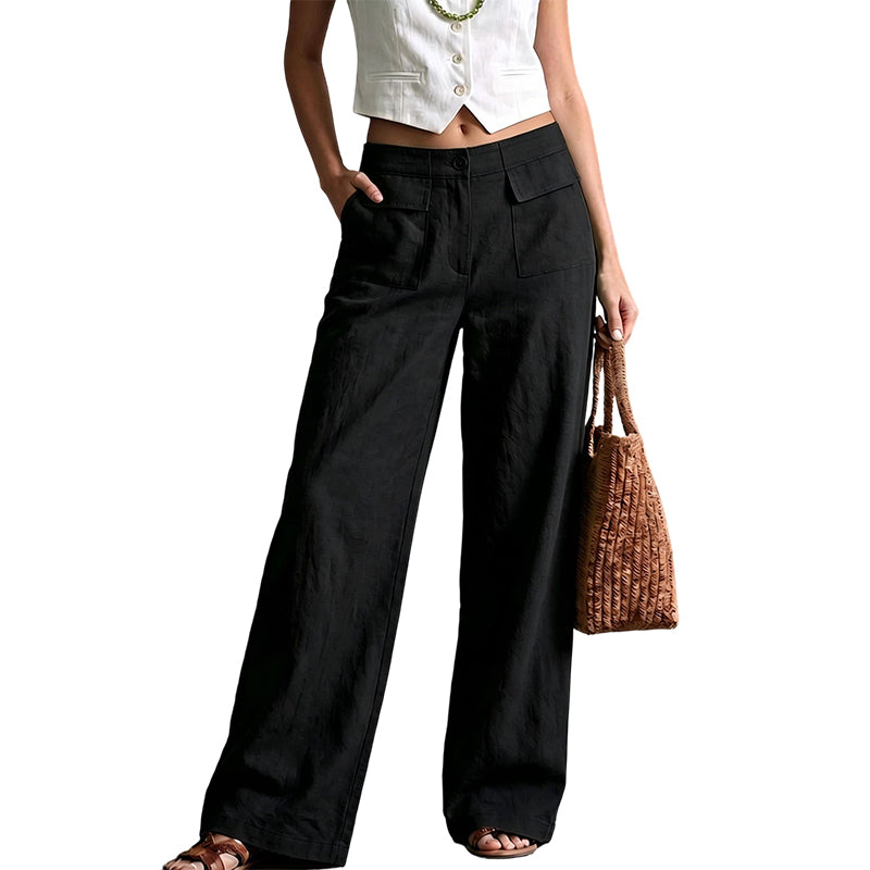 Pantalon ample décontracté en coton et lin pour femme