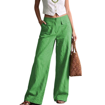 Pantalon ample décontracté en coton et lin pour femme