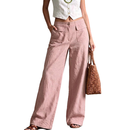 Pantalon ample décontracté en coton et lin pour femme