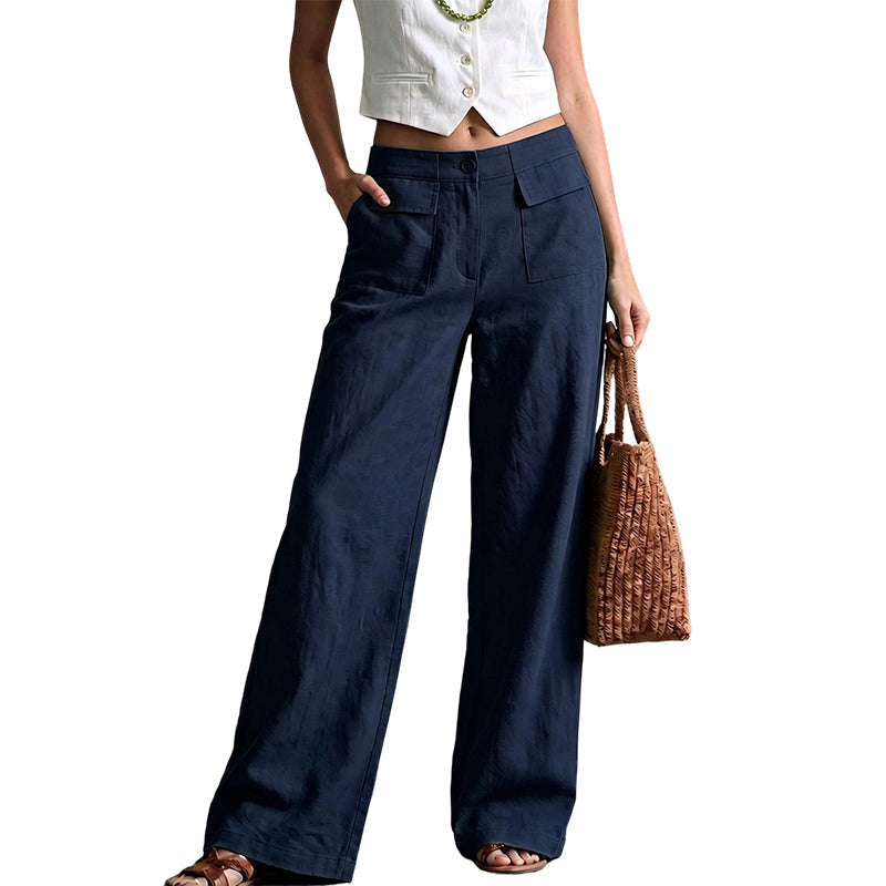 Pantalon ample décontracté en coton et lin pour femme