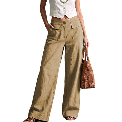 Pantalon ample décontracté en coton et lin pour femme