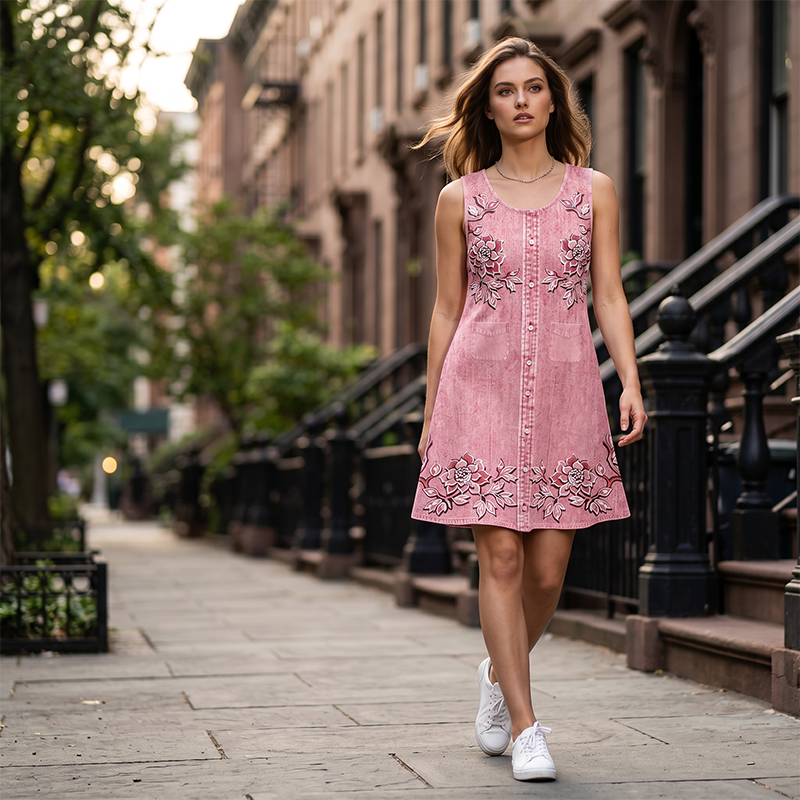 ⌛Offre à durée limitée – Robe sans manches à boutons et imprimé floral pour femme