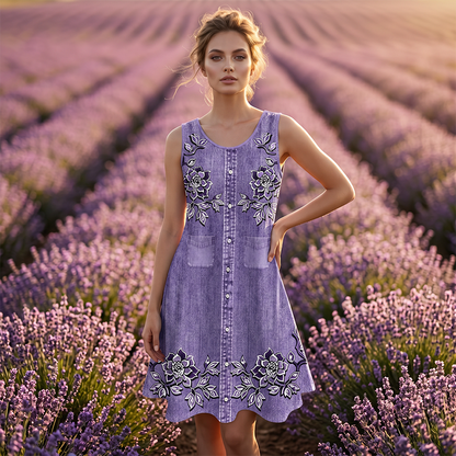 ⌛Offre à durée limitée – Robe sans manches à boutons et imprimé floral pour femme