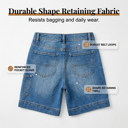 Short en Jean Bermuda Taille Mi-Haute pour Femme avec Poches