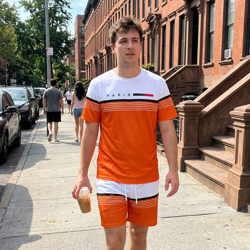 🔥Offre à durée limitée – Ensemble short à manches courtes pour homme avec imprimé lettres