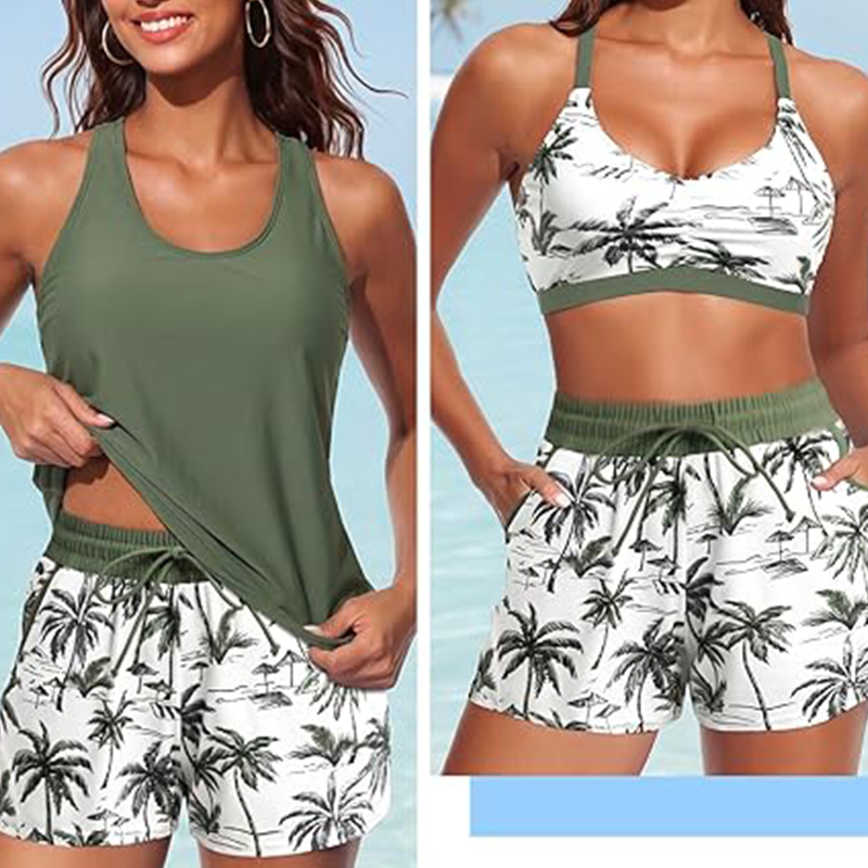 👙🌊Ensemble de maillot de bain tankini 3 pièces pour femme avec short🤸