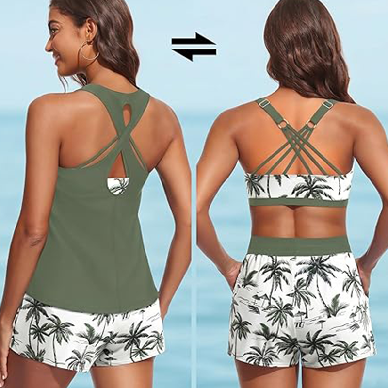 👙🌊Ensemble de maillot de bain tankini 3 pièces pour femme avec short🤸