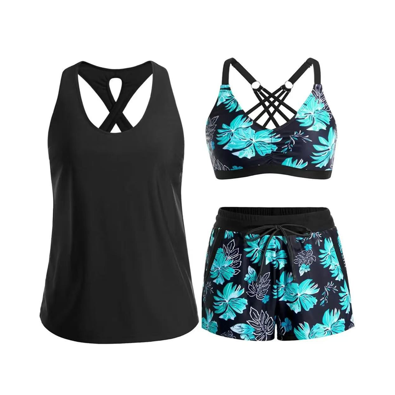 👙🌊Ensemble de maillot de bain tankini 3 pièces pour femme avec short🤸