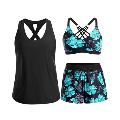 👙🌊Ensemble de maillot de bain tankini 3 pièces pour femme avec short🤸