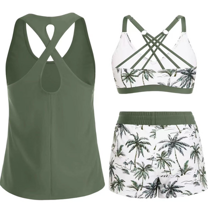 👙🌊Ensemble de maillot de bain tankini 3 pièces pour femme avec short🤸