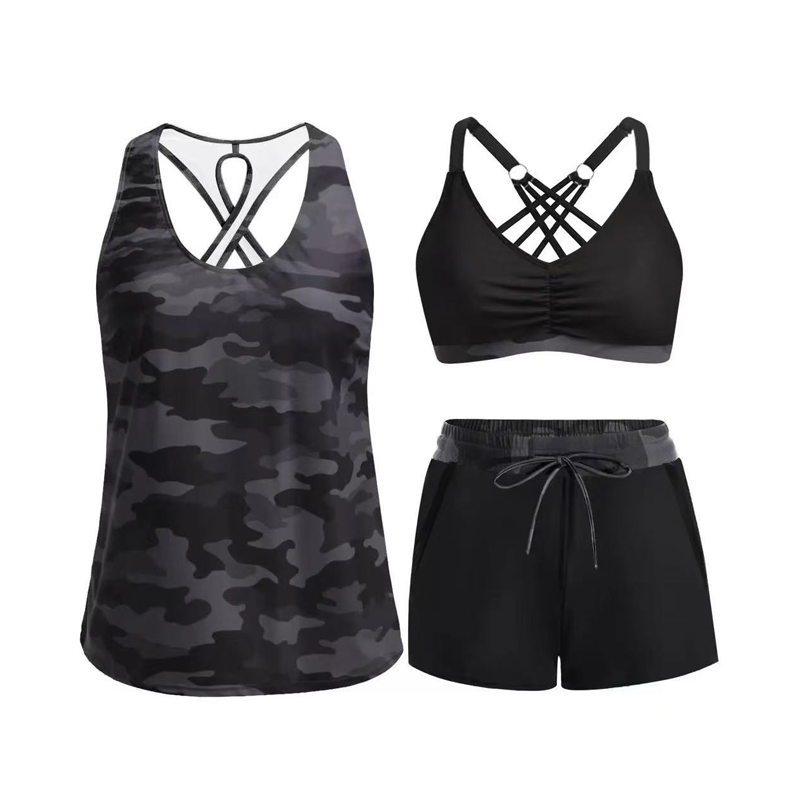 👙🌊Ensemble de maillot de bain tankini 3 pièces pour femme avec short🤸