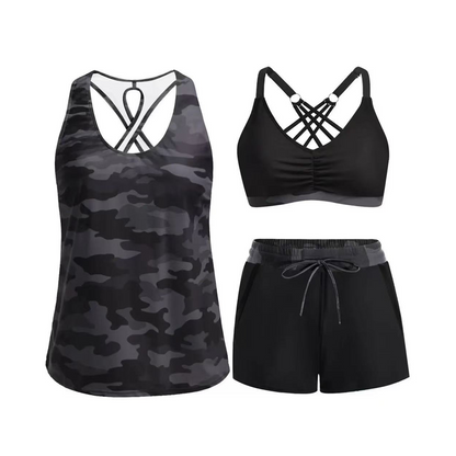 👙🌊Ensemble de maillot de bain tankini 3 pièces pour femme avec short🤸