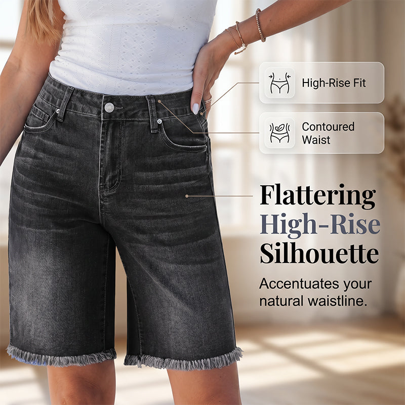 🩳 PROMO LIMITÉE -50% ! 🔥 Short Jean Taille Haute à Franges – Denim Stretch Premium, Ourlet Boho Artisanal, 2 Coloris, Tailles S-3XL ✨🌸
