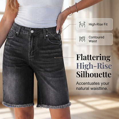 🩳 PROMO LIMITÉE -50% ! 🔥 Short Jean Taille Haute à Franges – Denim Stretch Premium, Ourlet Boho Artisanal, 2 Coloris, Tailles S-3XL ✨🌸
