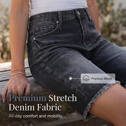 🩳 PROMO LIMITÉE -50% ! 🔥 Short Jean Taille Haute à Franges – Denim Stretch Premium, Ourlet Boho Artisanal, 2 Coloris, Tailles S-3XL ✨🌸