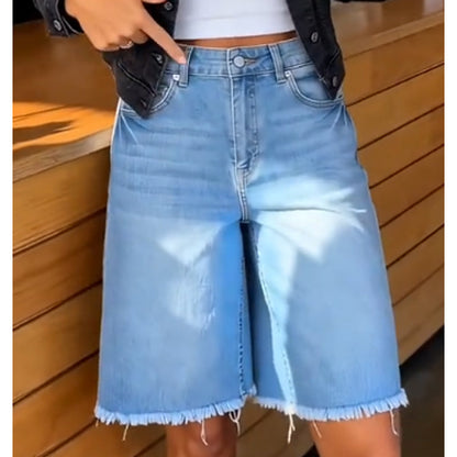 🩳 PROMO LIMITÉE -50% ! 🔥 Short Jean Taille Haute à Franges – Denim Stretch Premium, Ourlet Boho Artisanal, 2 Coloris, Tailles S-3XL ✨🌸