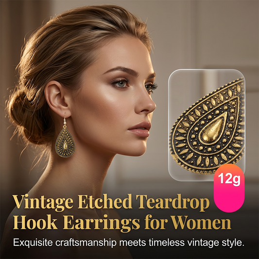Boucles d'oreilles à crochet vintage gravées en forme de goutte d'eau pour femme